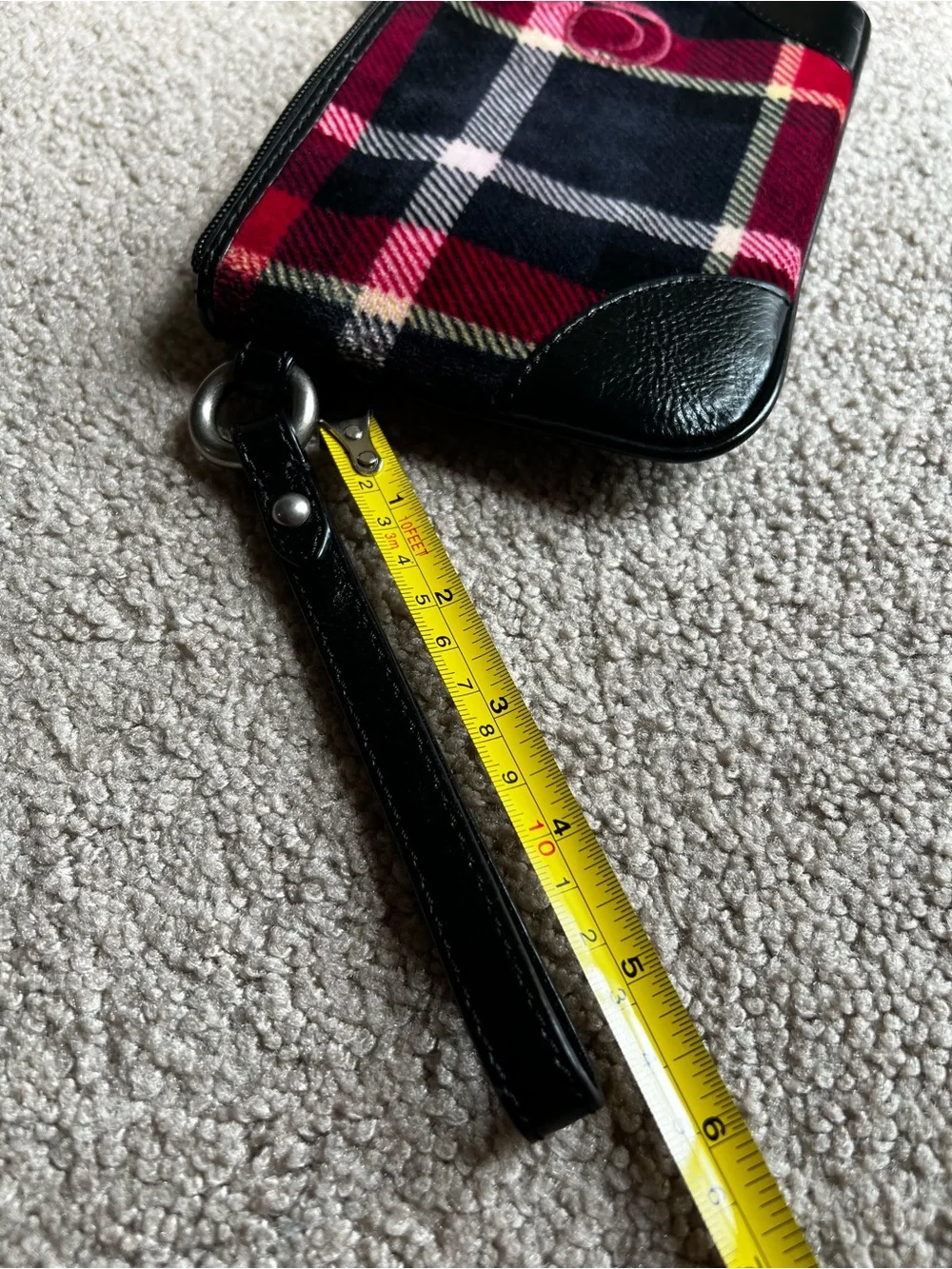 Juicy Couture Black Plaid Wristlet with Pink Embroidery